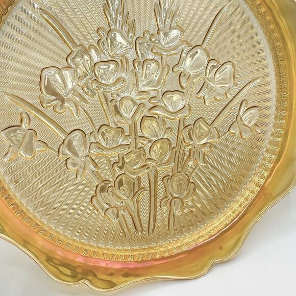 Vintage Jeanette Iris Iridescent Carnival Glass Serving Sandwich Round Plate - Picture 8 of 11